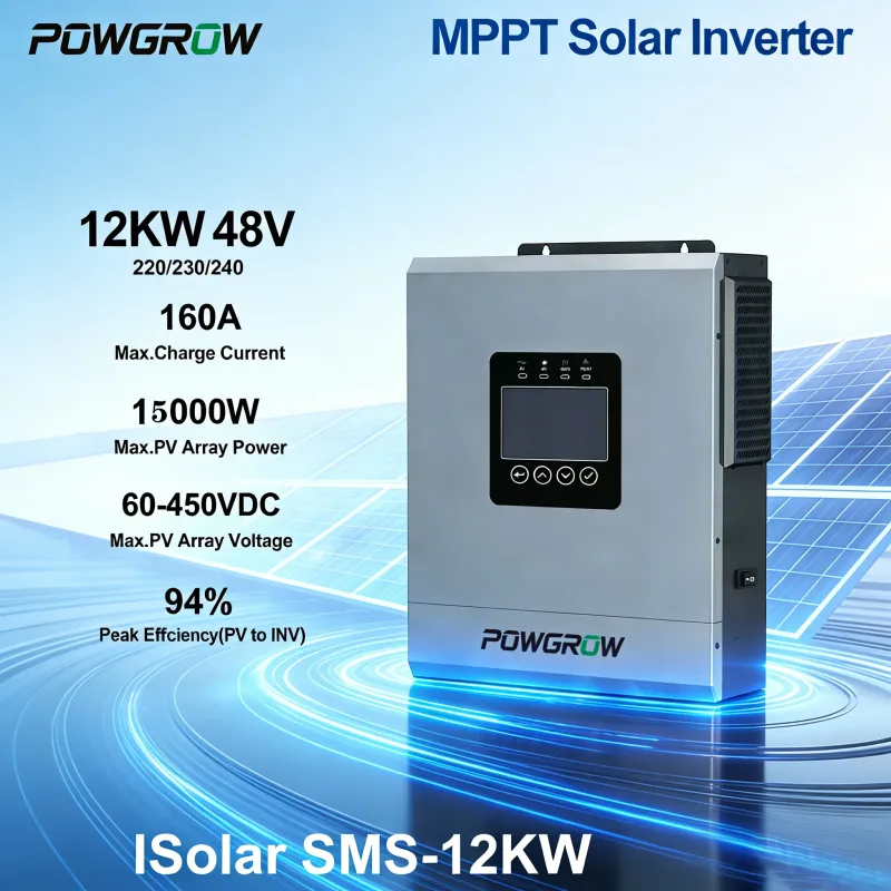 Inversor Solar Híbrido POWGROW de 12KW 48V, Cargador Solar MPPT de 160A, Entrada y Salida PV Dual de 230VAC con Wifi Integrado de 450VDC