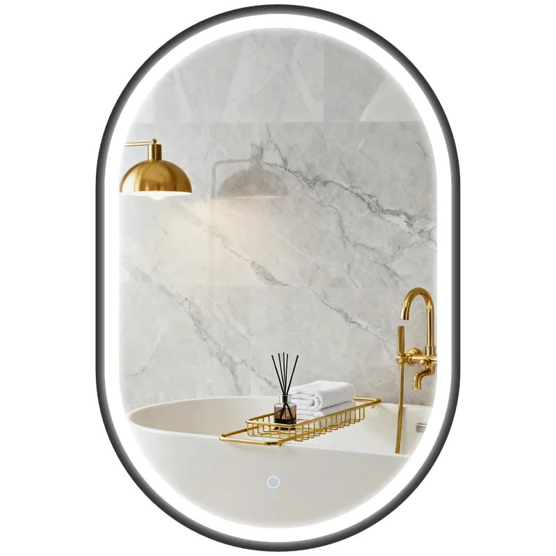 HOMCOM Espejo de Baño con Luz de Pared Ovalado 60x90 cm 3 Colores de Luz Negro