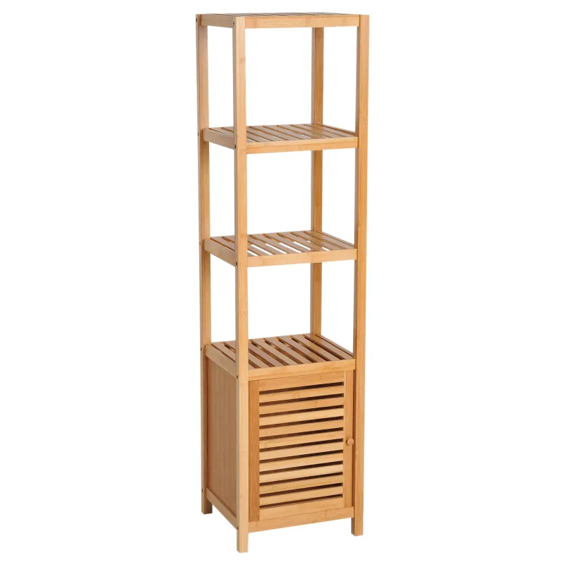 HOMCOM Estantería de Bambú para Baño Armario Alto Librería Organizador 4 Nivel 1