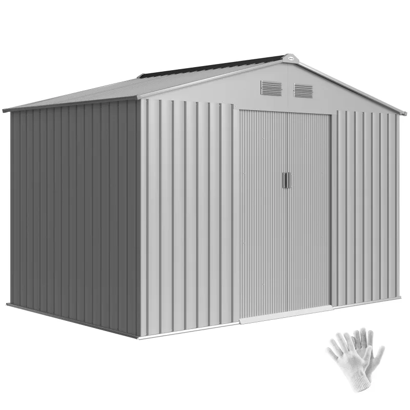 Outsunny Caseta de Jardín Exterior 4,9 m² 277x195x192 cm Puerta Corredera Gris
