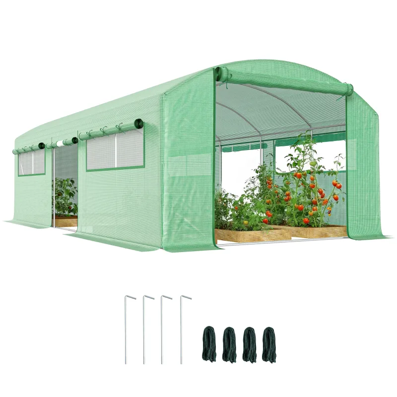 Outsunny Invernadero de Túnel 6x3x2 m con 3 Puertas Enrollables Ventanas