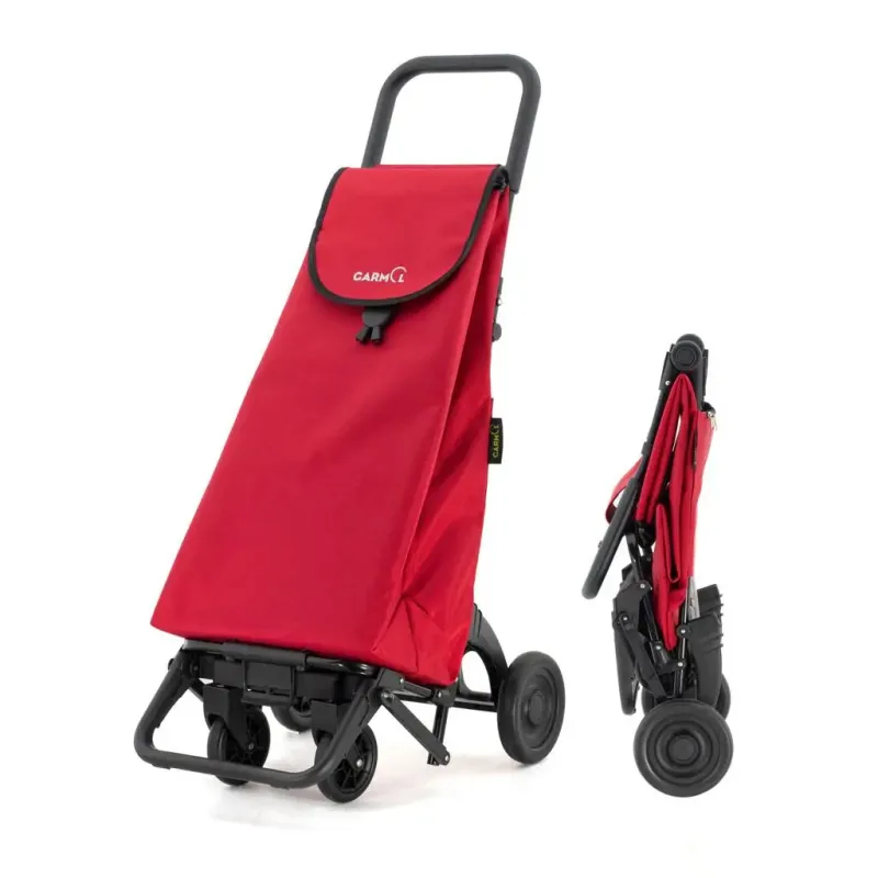 GARMOL Carro de la Compra Plegable 55 litros | Carro de la Compra 4 Ruedas Gran Capacidad Abatible | Carrito Compra Plegable Color Rojo
