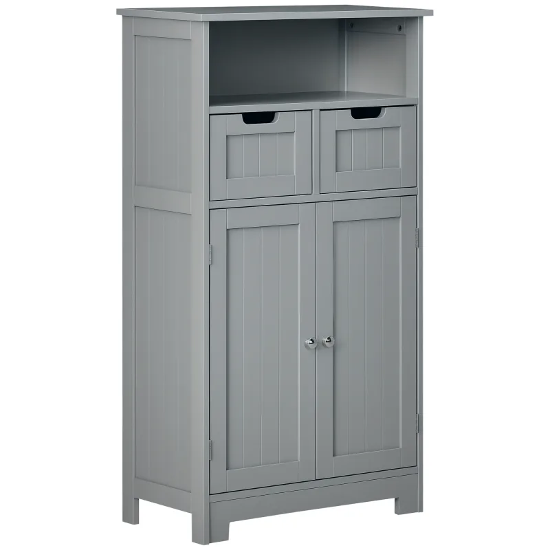 Mueble de baño Kleankin, mueble de almacenaje con 2 cajones, nicho, armario con puerta, estante ajustable, armario de baño, cocina, salón, 60x30 x cm, Gris