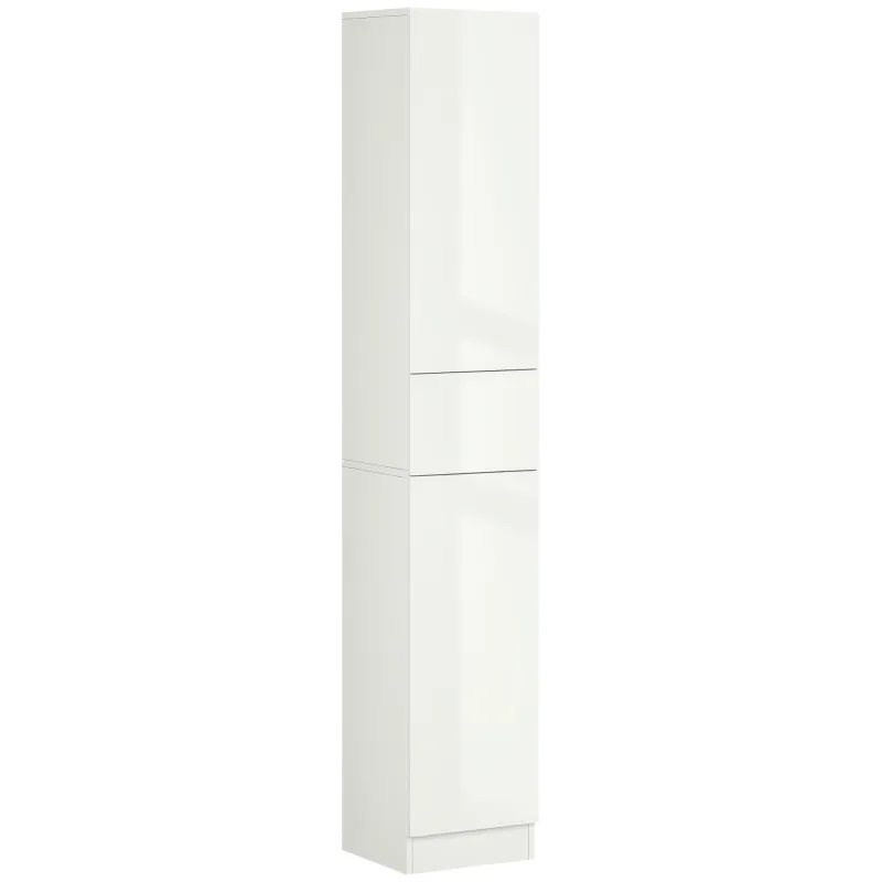 Mueble de baño Kleankin, columna contemporánea con 3 estantes, 2 armarios y 1 cajón, cajón corredero, color blanco