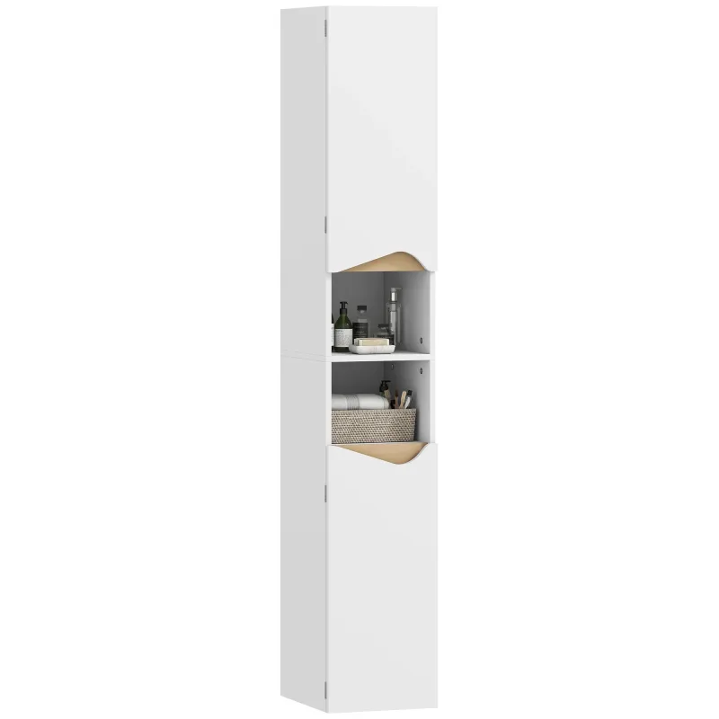 Mueble de baño HOMCOM con 2 puertas, estantes ajustables, compartimentos abiertos, mueble estrecho para espacios de baño pequeños, 30x34,6 x cm, Blanco