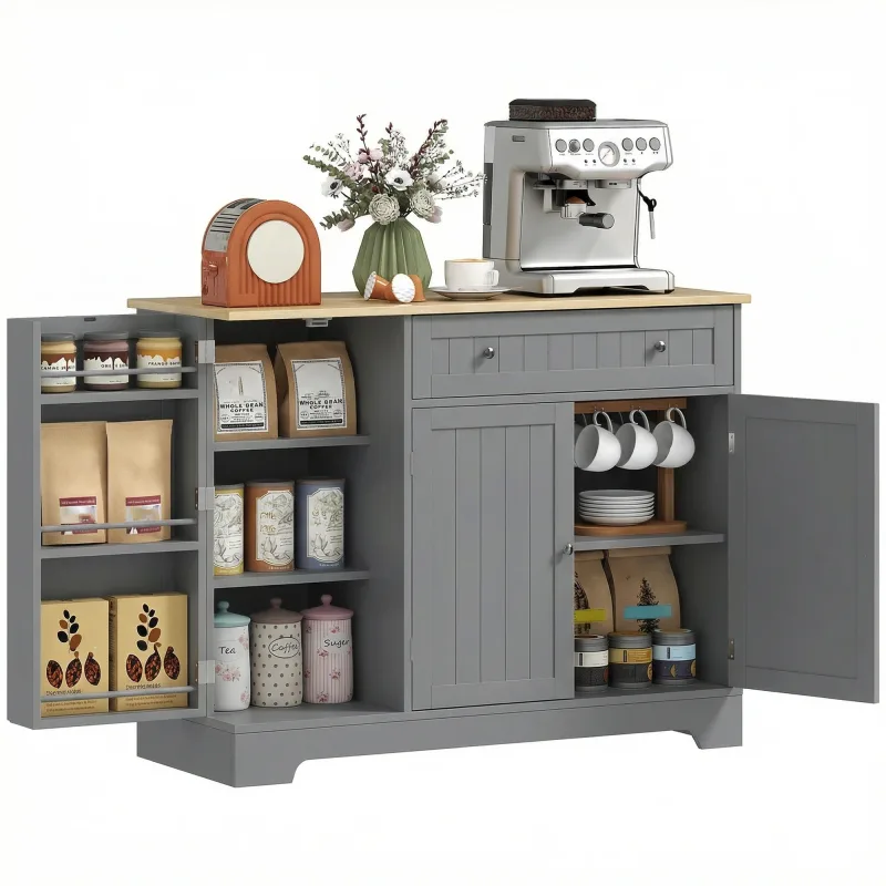 HOMCOM Aparador de Cocina, Armario de Cocina con 3 Estantes de Puerta, 1 Cajón, Estantes Ajustables, Aparador para Comedor, 105x40x83 cm, Gris