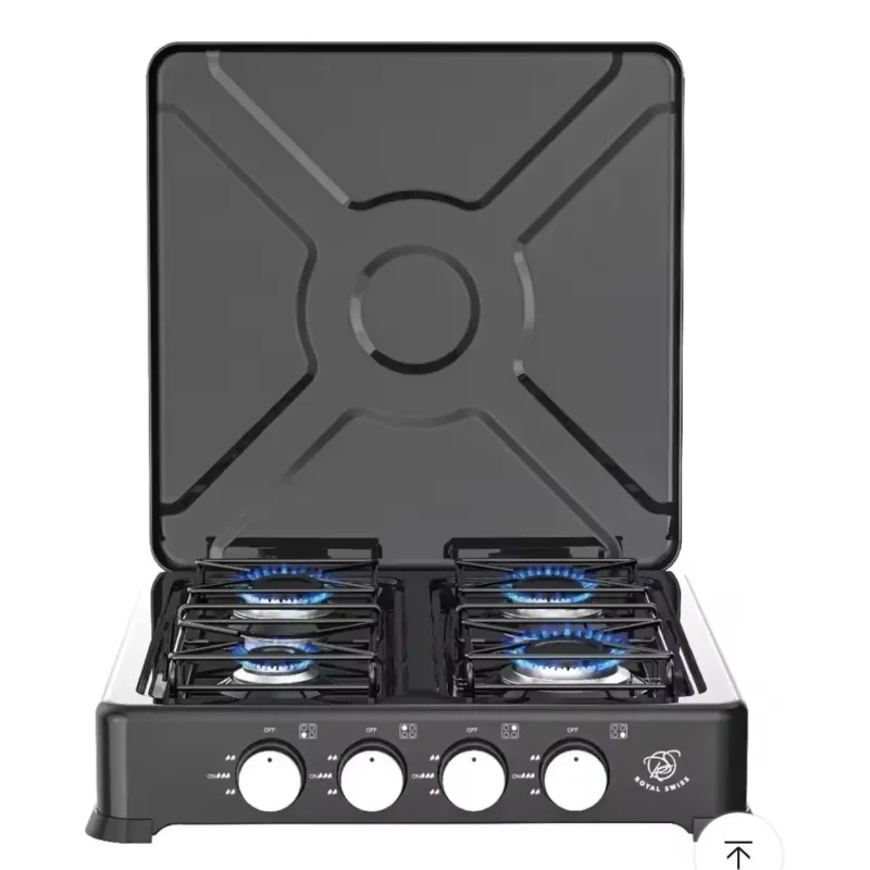 royal swiss - Cocina de gas de 4 quemadores con tapa Parrillas esmaltadas, seguridad de corte de gas