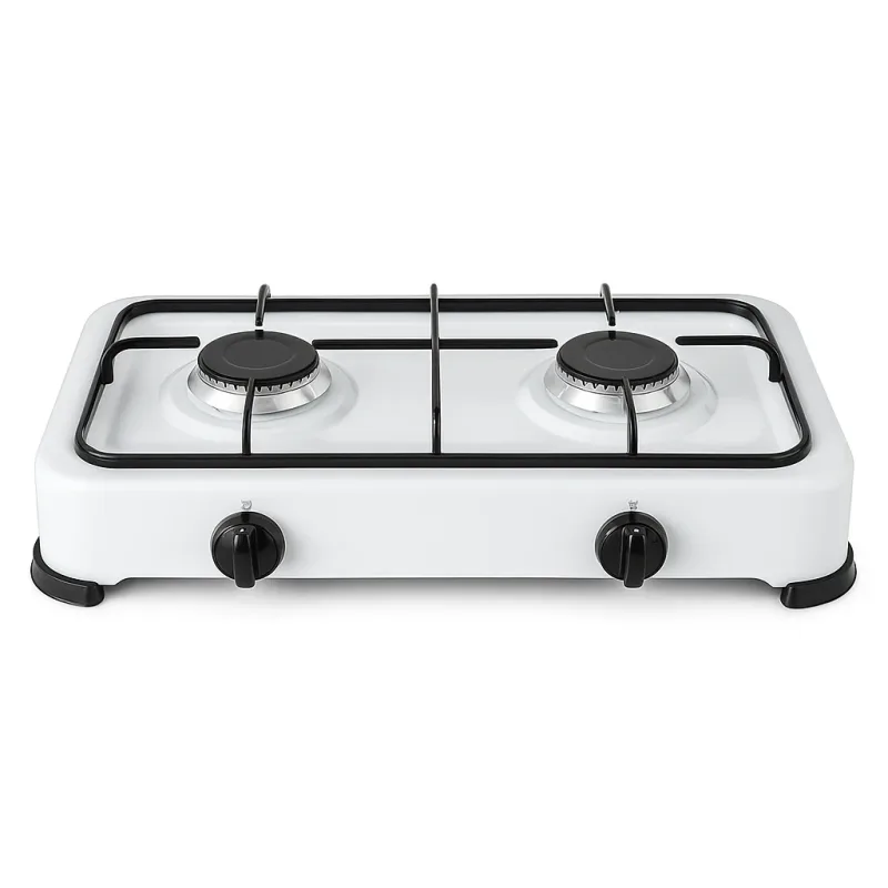 Cocina de Gas Portátil 2 Fuegos Hornillo de Gas Butano Propano con Parrilla Metálica Compacta para Camping y Hogar