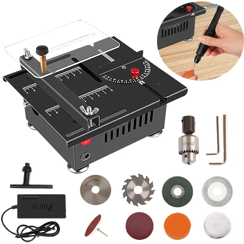 Mini Sierra de Mesa de 100W, 6000 RPM, Sierra Eléctrica Pequeña para Trabajar la Madera, Sierra de Banco para Manualidades, Bricolaje, Modelismo, con Hoja de 16mm
