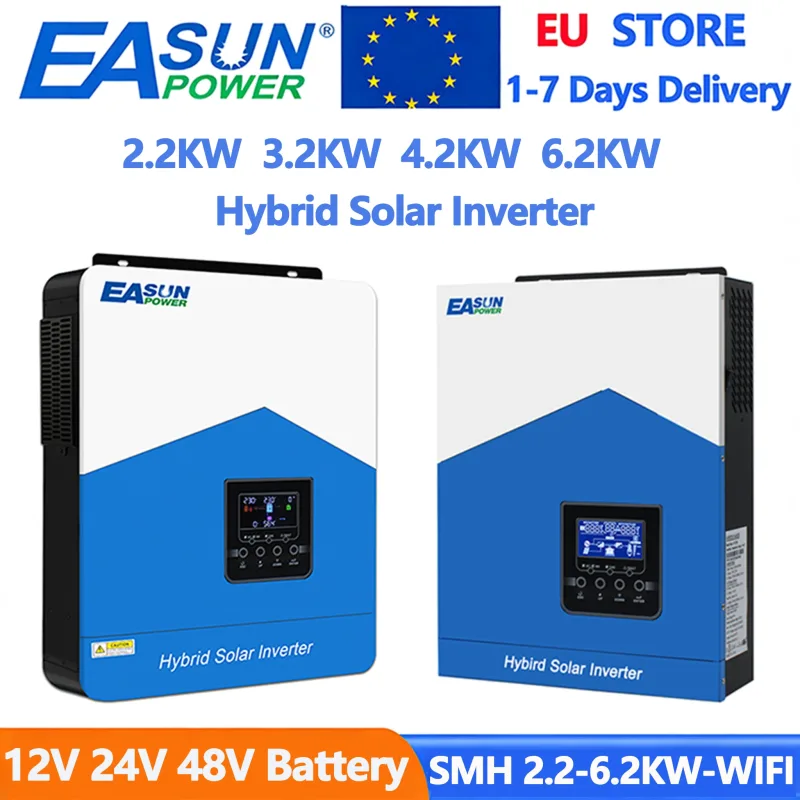 Inversor Solar Híbrido EASUN de 2.2KW, 3.2KW, 4.2KW, 6.2KW, 12V, 24V, 48V, 220V, Onda Sinusoidal Pura, Cargador MPPT de 80A, 120A, Inversor Fuera de Red con WIFI