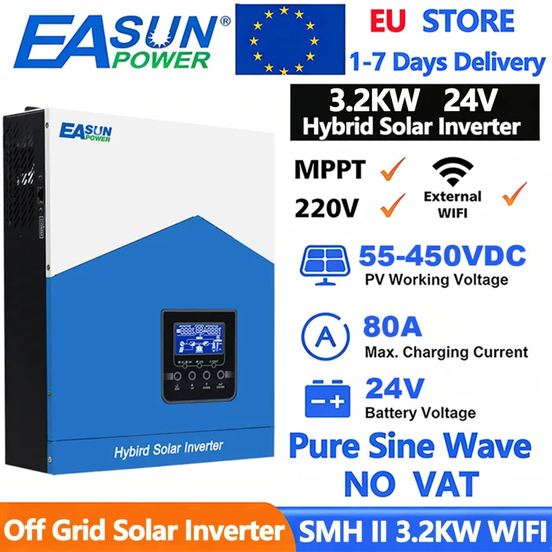 Inversor Solar Híbrido EASUN de 2.2KW, 3.2KW, 4.2KW, 6.2KW, 12V, 24V, 48V, 220V, Onda Sinusoidal Pura, Cargador MPPT de 80A, 120A, Inversor Fuera de Red con WIFI