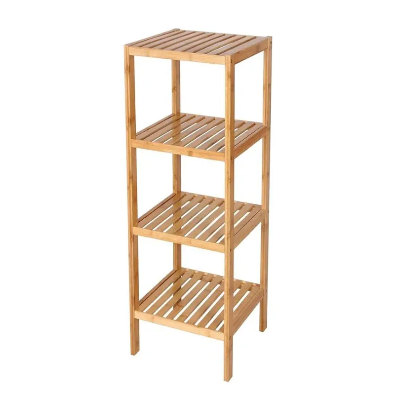 Estantería de Columna Multifuncional para Baño, Cocina y Espacios Interiores - Mueble con 4 Estantes de Madera de Bambú de Alta Calidad, Dimensiones 36 x 33 x 110 cm, Diseño Minimalista y Elegante,