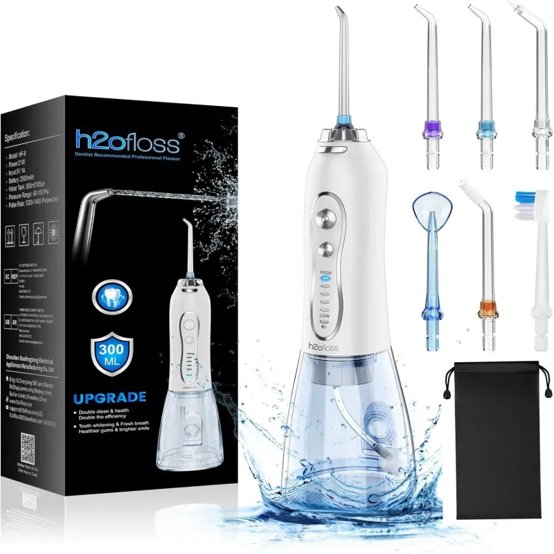 Irrigador Dental h2ofloss, irrigador de agua portátil para aparatos dentales, recargable, para el hogar y los viajes, 5 modos, resistente al agua
