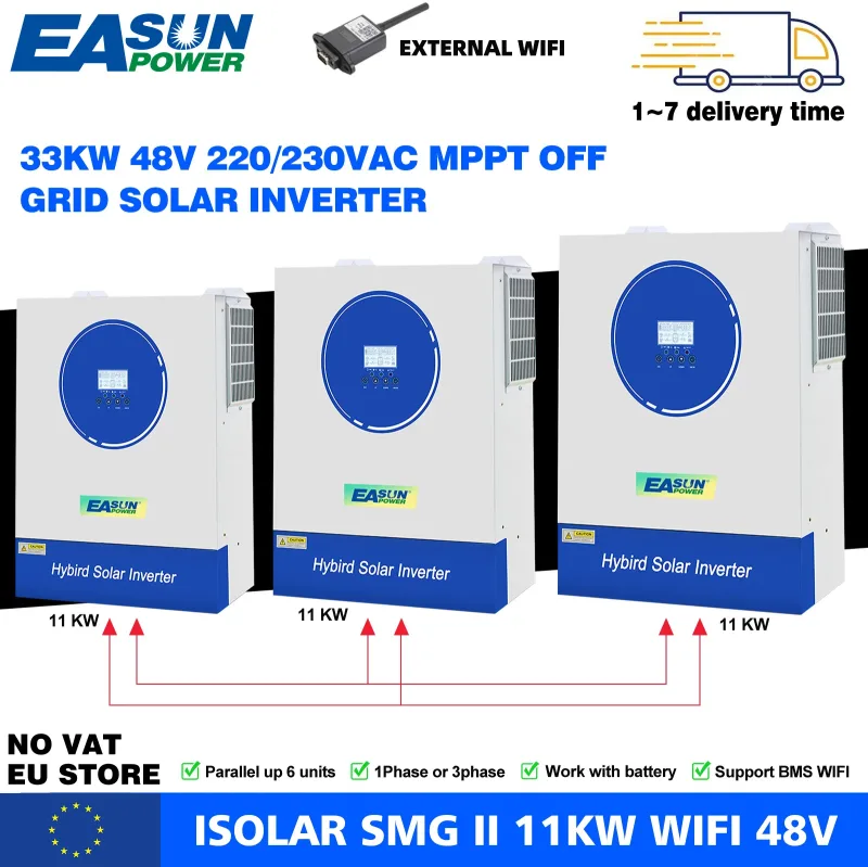 Inversor Solar Híbrido EASUN POWER 33KW 22KW 230VAC MPPT 120A Cargador Solar PV 500vdc Paralelo Fuera de Red Monofásico y Trifásico BMS WIFI