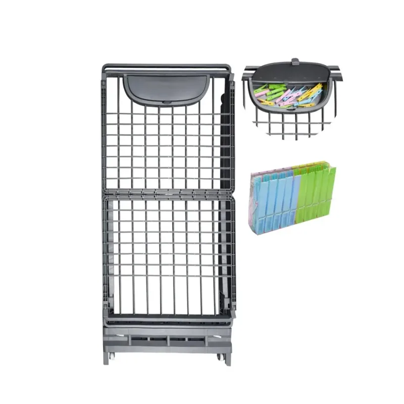 Tendedero Plegable con Ruedas de Resina con 21m de Tendido Clips para Perchas y Cierre de Seguridad Incluye Cajón para Pinzas