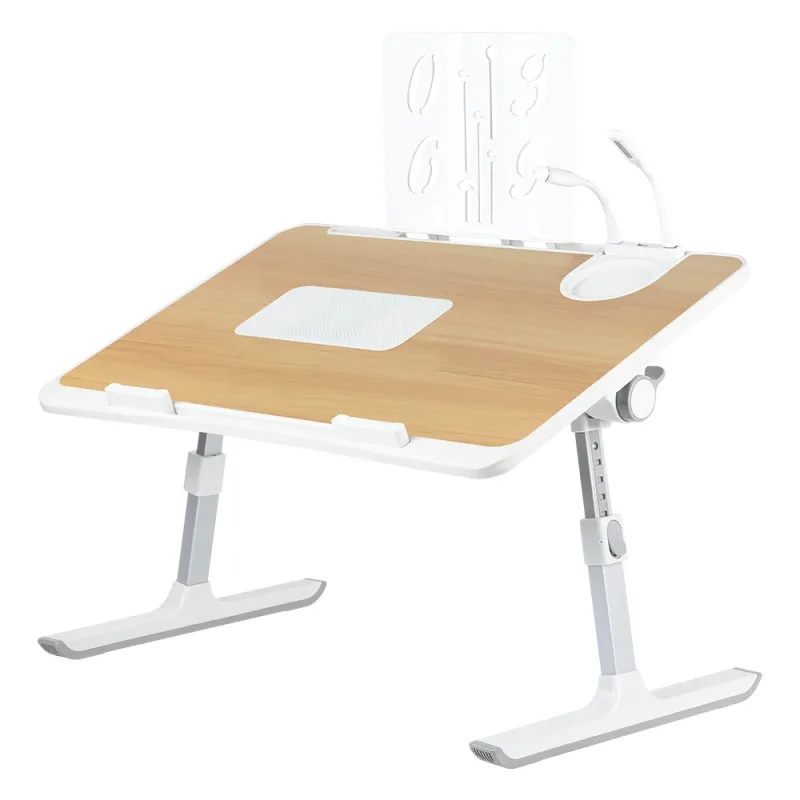 Mesa para portátil, plegable, altura y ángulo ajustables, bandeja con enfriador para PC, para sofá/suelo, 60x40cm, gris/madera Couelur/negro