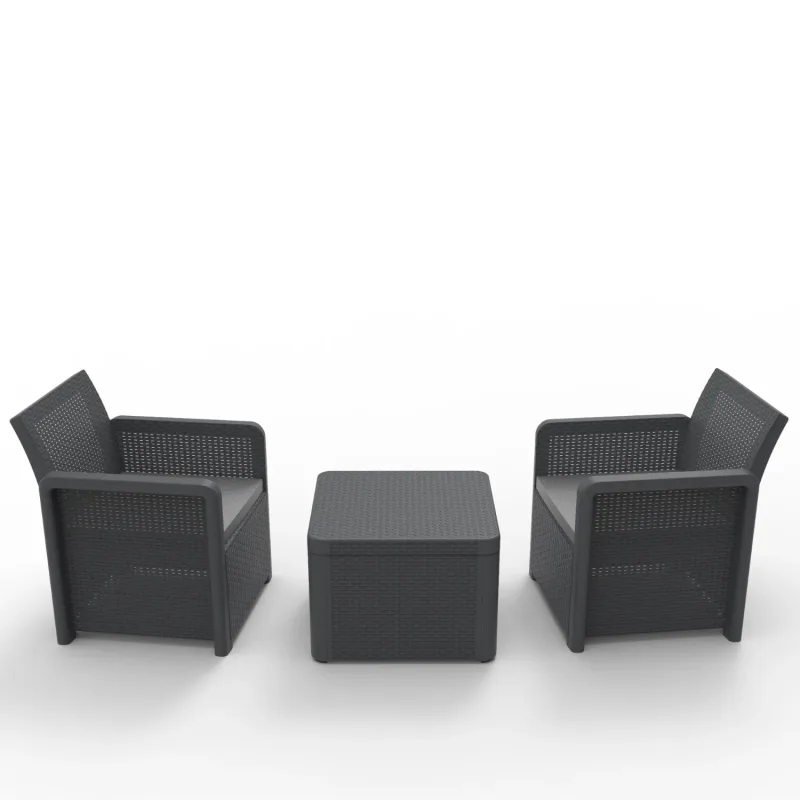 SP Berner - Set de Muebles de Jardín y Terraza Nassau Tete a Tete - 2 Sillones y Mesa de Centro - Fabricado en España con Plástico Reciclado - Grafito