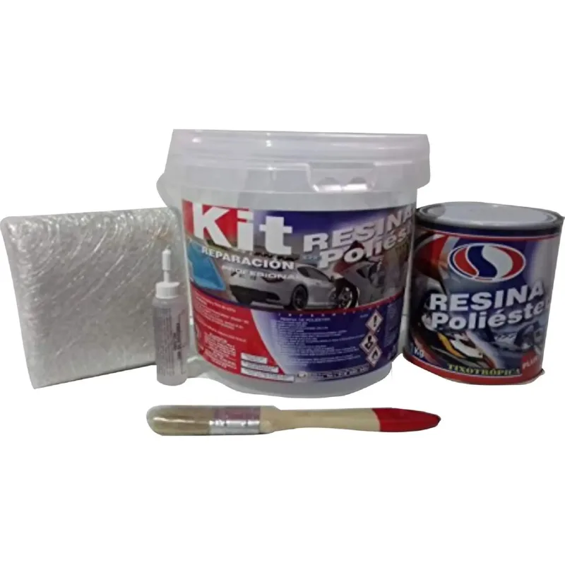 PLAINSUR KIT DE RESINA DE POLIESTER REPARACION Nº1 CON FIBRA DE VIDRIO, PARA NAUTICA, PISCINAS, PARACHOQUES, ETC. (CUBO DE 1 KG)