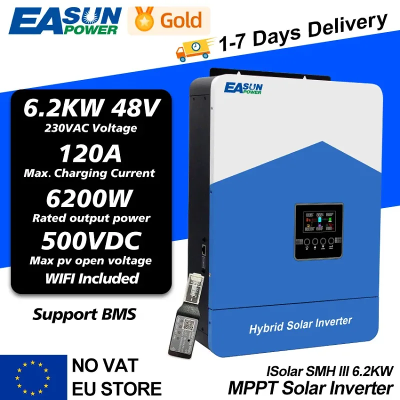 EASUN-inversor Solar híbrido, cargador de batería Solar con WIFI, 6,2 kW, 4,2 kW, 3KW, MPPT, 120A, 55V a 450VDC, entrada PV, 220VAC, 48VDC, 2,2 kW