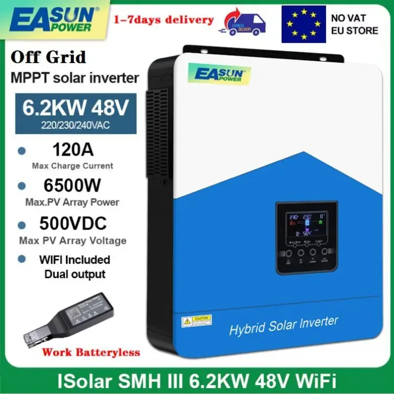 EASUN POWER MPPT inversor Solar híbrido 6.2KW 48V 4.2KW 24V fuera de la red onda sinusoidal pura 220V 230V 110A MPPT Max PV 450V con WIFI