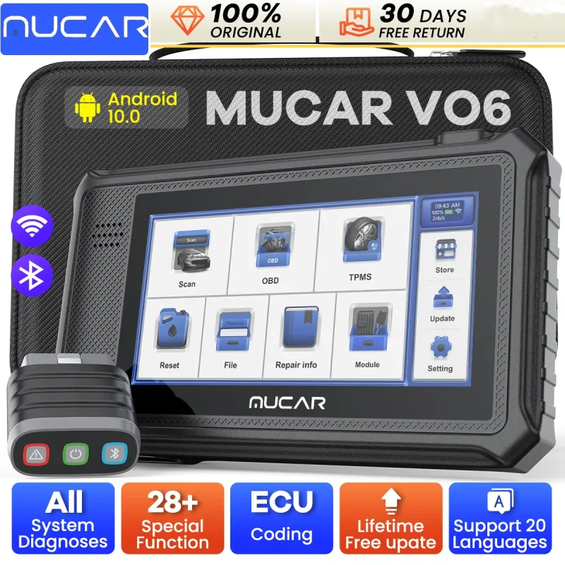 Herramienta de Diagnóstico OBD2 MUCAR VO6, Escáner OBD2 con Diagnóstico de Todos los Sistemas CAN FD para Automóviles, 28 Funciones de Reinicio, Actualización Gratuita de por Vida