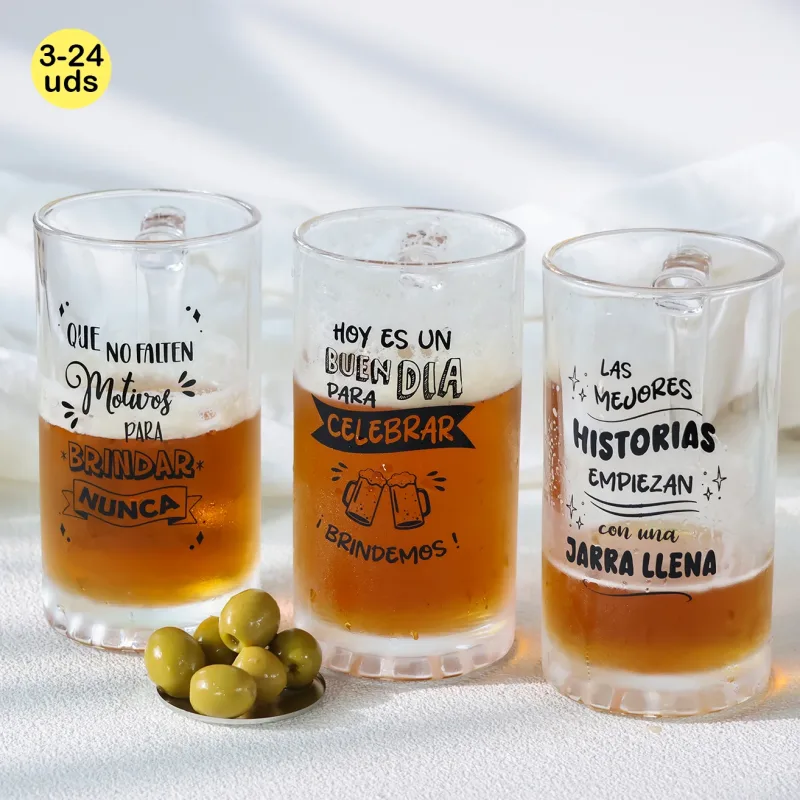 Lote de 3 a 24 unidades de jarras de cerveza de cristal, jarras de cerveza con frases regalo, 500 ml, 3 modelos, recuerdos originales para invitados de boda, Recuerdos bautizo, Detalles de comunion
