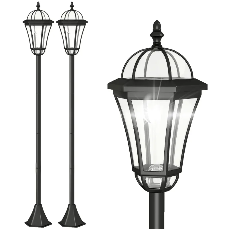 Outsunny 2 Farolas Solares de Jardín con Luz LED Blanca 6000K IP44 Set de 2 Farolas de Exterior 18,5x18,5x129 cm Negro