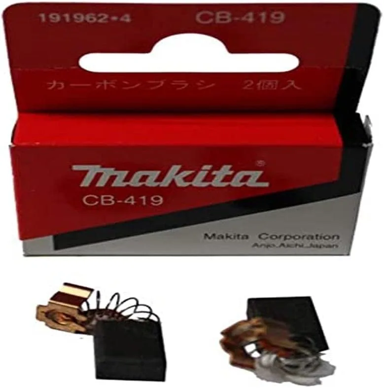 Makita Escobillas de carbón CB-419, set de 2 piezas, alto rendimiento para herramientas eléctricas, desgaste uniforme, fácil instalación, mayor eficiencia energética, color negro.
