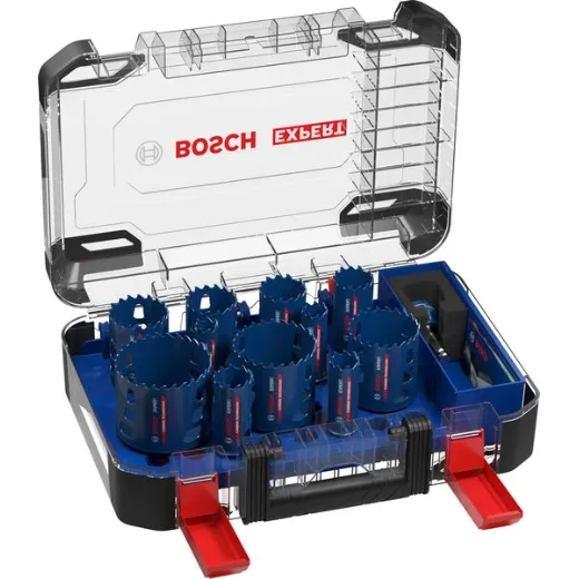 Bosch 14x Set universal de sierras de corona EXPERT Multi Material PC Plus (para Madera con metal, Ladrillo, Ø 20, 22, 25, 32, 35, 40, 44, 51, 60, 68, 76 mm, Professional Accesorios Taladro)