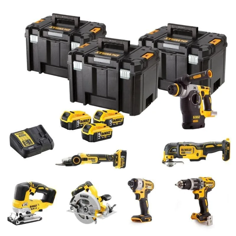 Kit Combo DEWALT 18V DCK755P3T (DCD796 + DCF887 + DCS570 + DCS334 + DCS355 + DCH273 + DCG405), 3x5.0Ah, Herramientas de Alto Rendimiento para Proyectos Profesionales