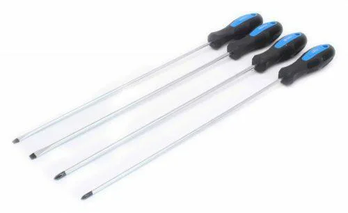 Satra, juego de destornilladores extralargos 450mm, set de 4 piezas, ideales para trabajos de precisión, agarre ergonómico, durabilidad alta, uso profesional en talleres