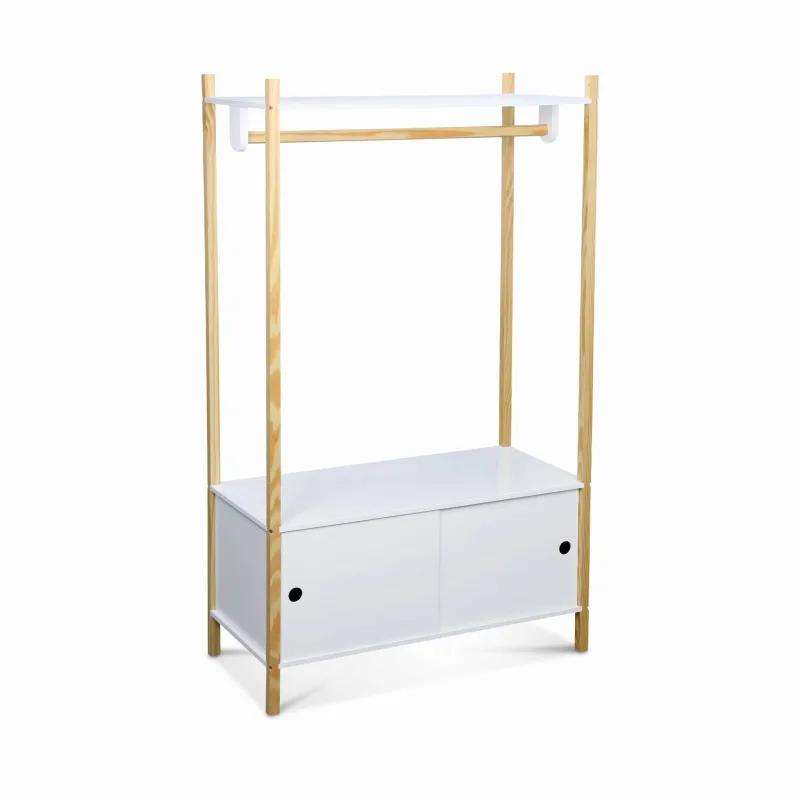 Armario infantil de madera con 2 puertas correderas, tobias, blanco, 80x40x136.5 cm