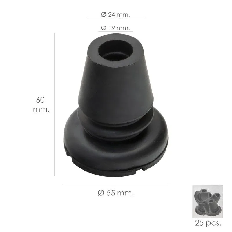 Taco goma baston negro tubo ø 19 mm. / base ø 55 mm. tipo fuelle bolsa 25 unidades
