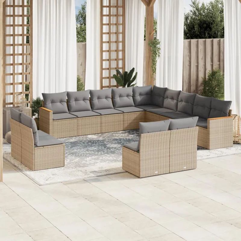 Muebles y cojines de jardín 13 piezas beige mix resina tejida