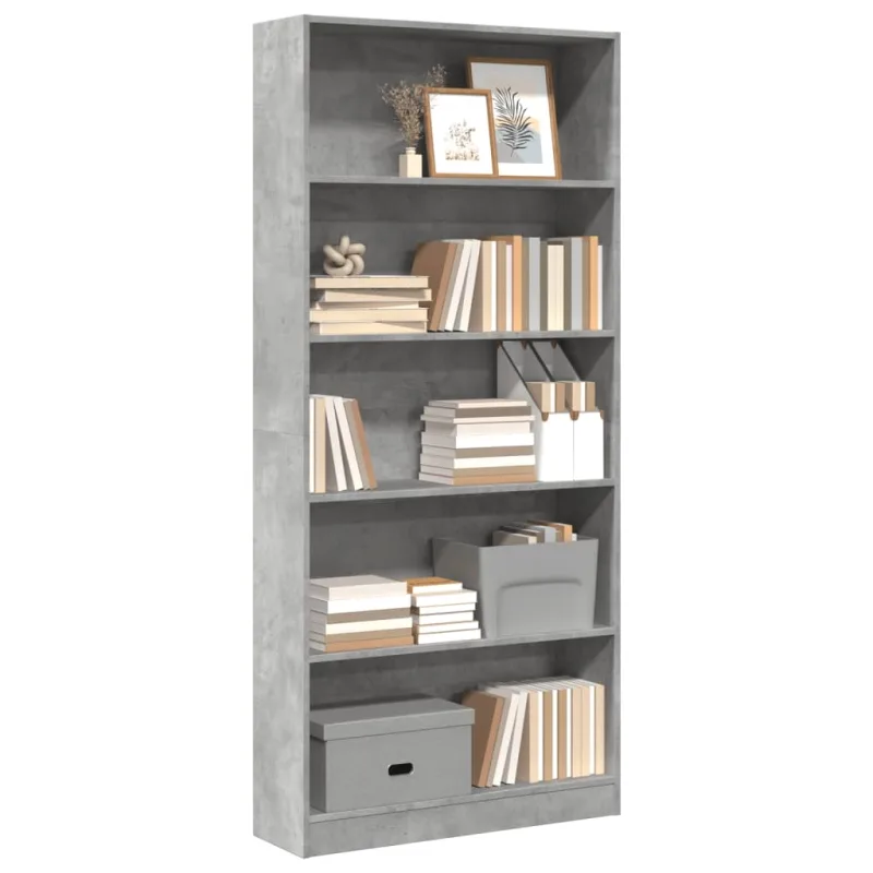 Librería gris hormigón 80x24x176 cm de madera contrachapada