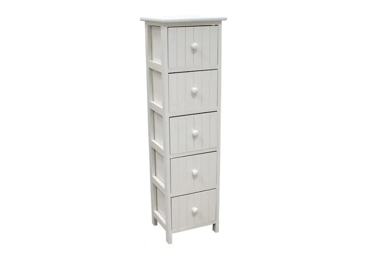 Cajonera vertical blanca estrecha con 5 cajones – mueble auxiliar compacto para organización en espacios reducidos (27×23×92.5)