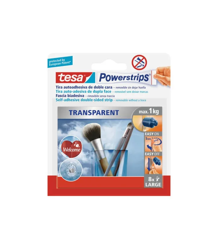 Tiras powerstrips grandes transparente de tesa