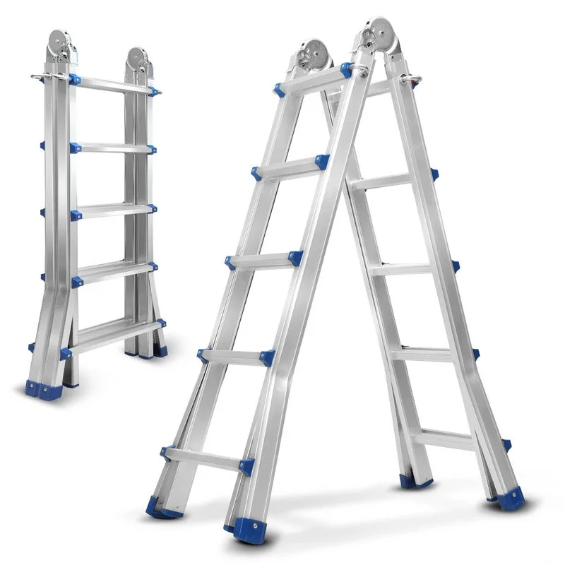 Escalera telescópica 4x5 nivel plateado + escalera extensible multifuncional de aluminio escalera extensible