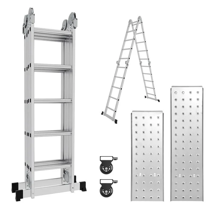 Escalera telescópica 4x5 nivel + rueda + tablero escalera de aluminio escalera extraíble antideslizante escalera extensible extensible