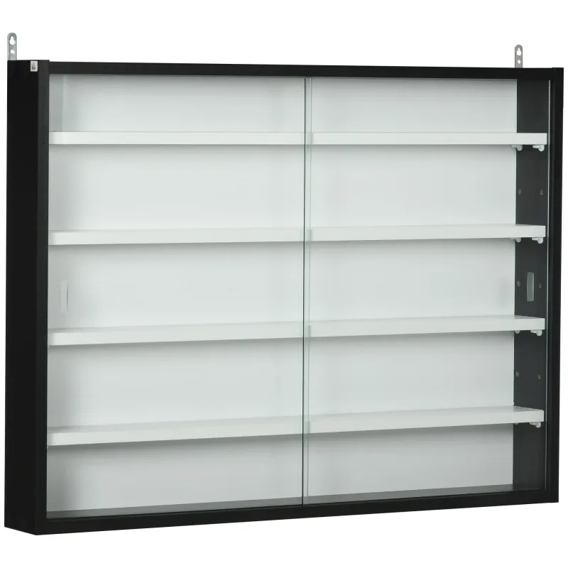 Vitrina expositora vitrina de pared con estantes ajustables y 2 puertas correderas de vidrio para colecciones perfumes 80x9,5x60 cm blanco y negro