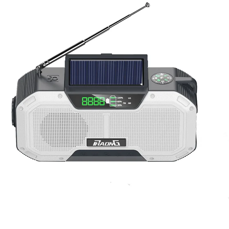 Radio de emergencia am/fm/noaa con manivela, linterna led, batería 2000mah, alarma sos, cargador usb para camping y emergencias.