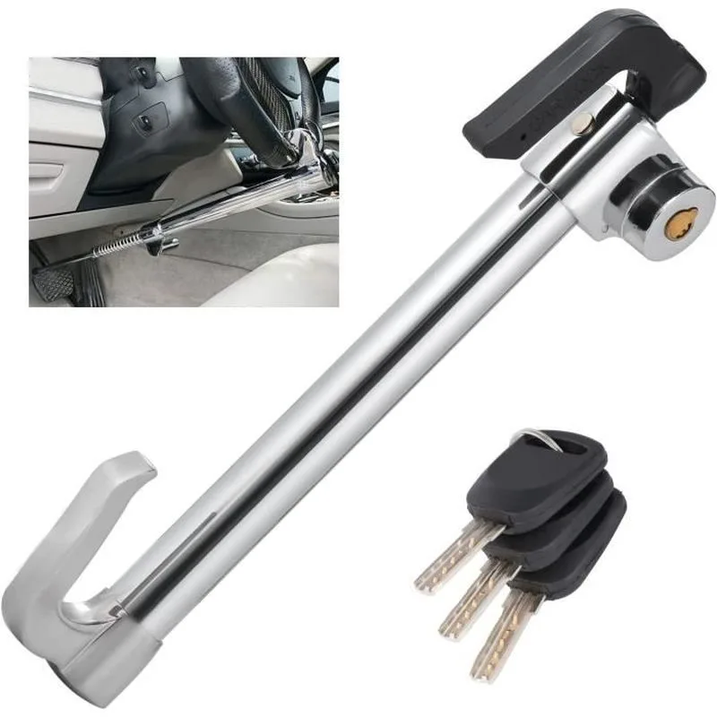 Bloqueo retráctil de alta seguridad para volante de coche con 3 llaves.