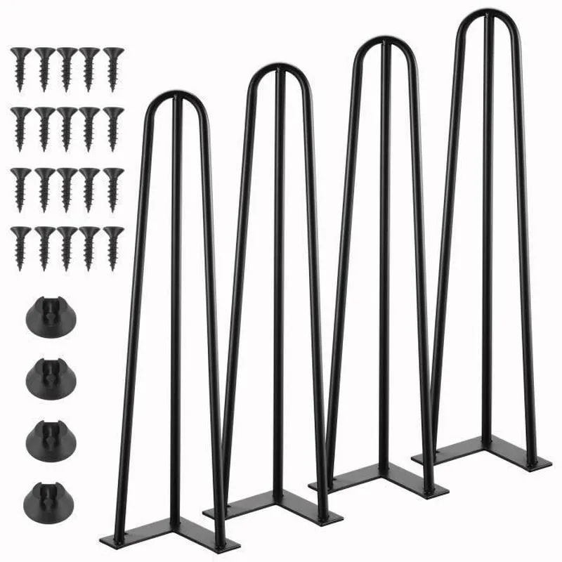 4 patas bajas de mesa de 35 cm, patas de metal tipo horquilla, patas para muebles para mesas y sillas de bricolaje - diseño industrial - negro