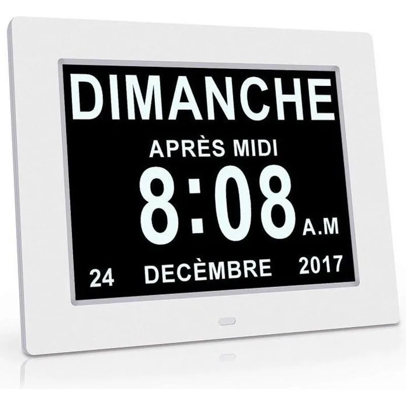 Reloj calendario con atenuación automática para personas mayores, pacientes con alzheimer y niños - blanco