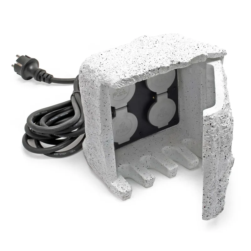 Wiltec piedra enchufe jardín 4 tomas corriente cable 5m resina ip44 accesorios exterior enchufe exterior