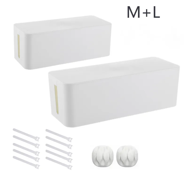Caja organizadora de cables, paquete de 2, soporte para cables, resistente a niños y mascotas, color blanco