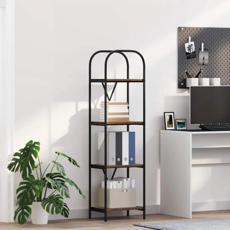 Estantería de roble ahumado de 40 x 30 x 146 cm, fabricada en madera de ingeniería. - pangivo