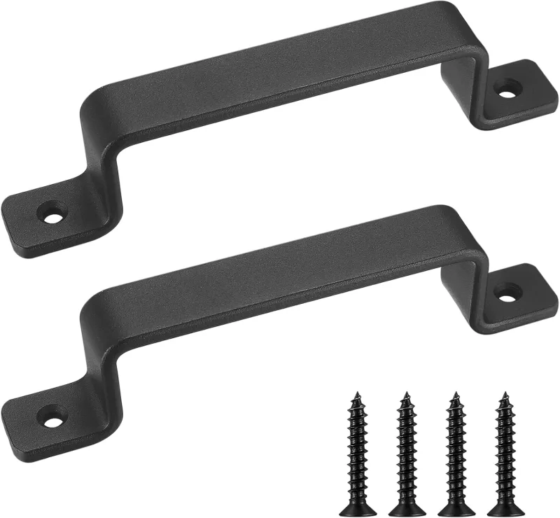 Manijas de puerta de hierro fundido vintage de alta resistencia, juego de 2, color negro, ideales para exteriores, garajes, gabinetes e interiores.