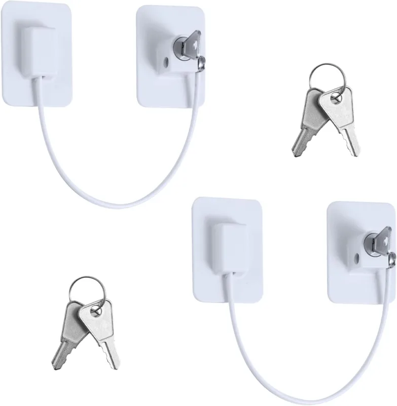 2 pcs child window security, child window protection locks with 4 keys, strong adhesive fridge lock for door block cupboard drawer cupboard