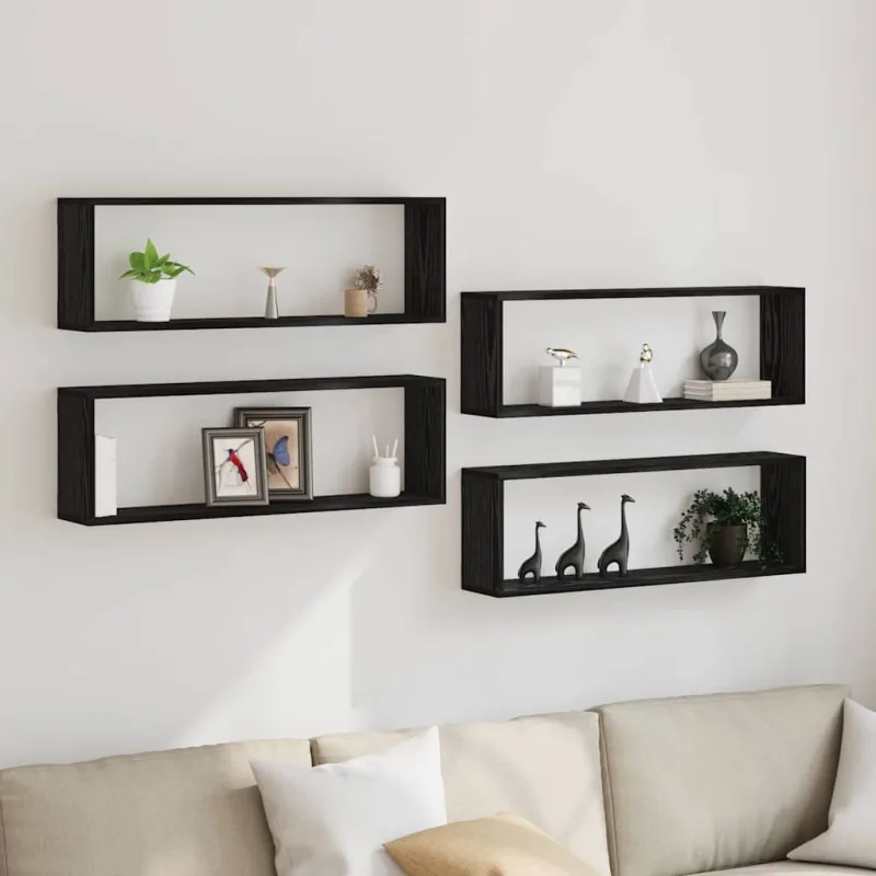 Estantes de pared con estantería de 4 piezas, roble negro, 80 x 15 x 26 cm